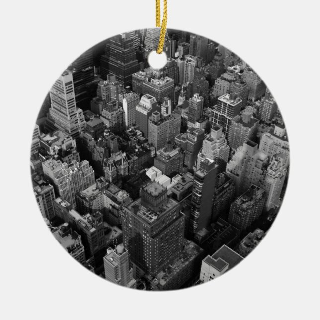 Black & White New York City Night Skyline Ceramic Ornament (Front)