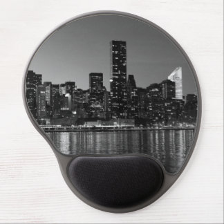 Black White New York City Night Skyline Gel Mouse Pad