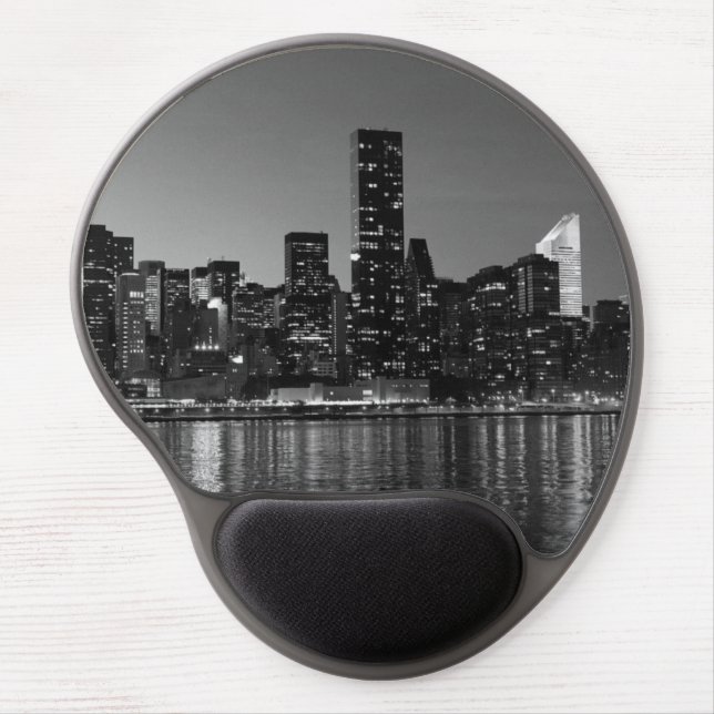 Black White New York City Night Skyline Gel Mouse Pad (Front)