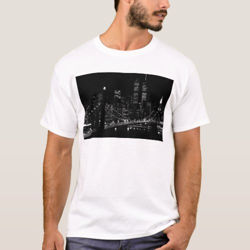 Black  White New York City Night T_Shirt