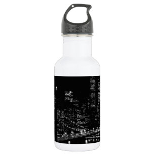 Black & White New York City Night Water Bottle