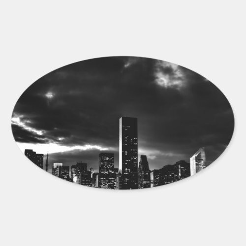 Black  White New York City Oval Sticker