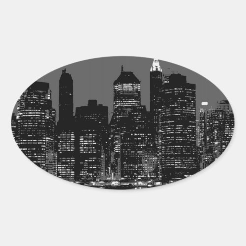 Black  White New York City Oval Sticker