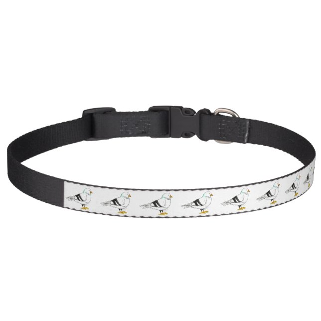 Black White New York City Pigeon Seagull Bird NYC Pet Collar (Front)
