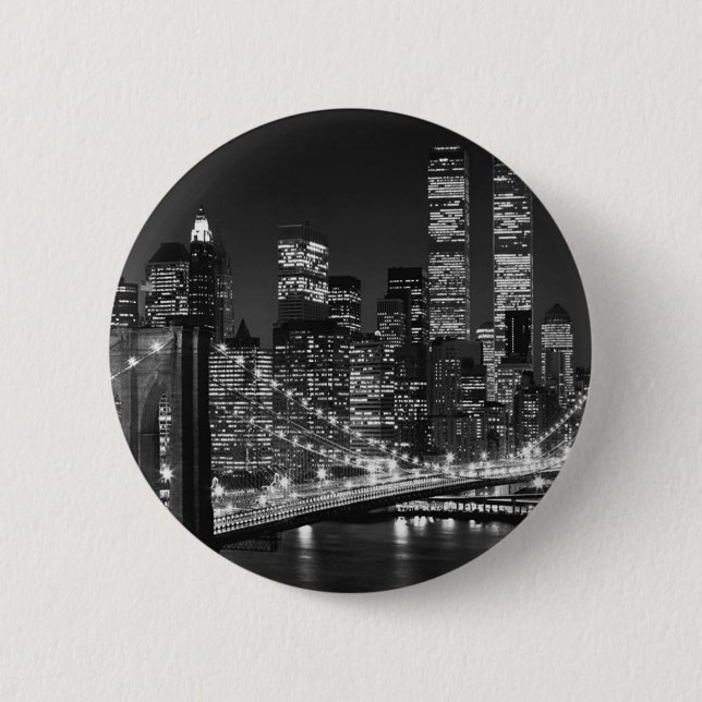 Black & White New York City Pinback Button (Front)