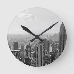 Black & White New York City Round Clock