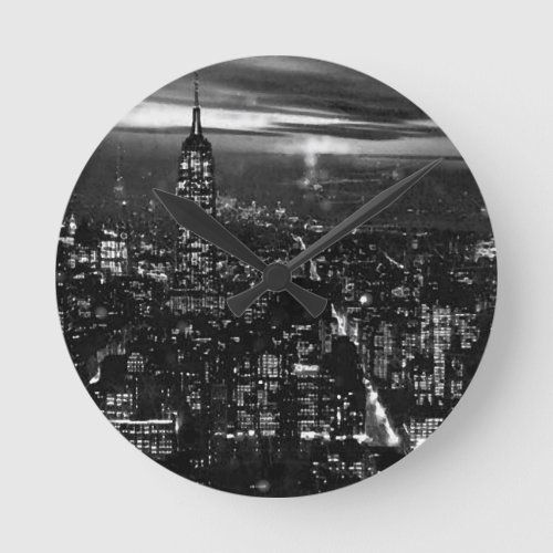 Black  White New York City Round Clock