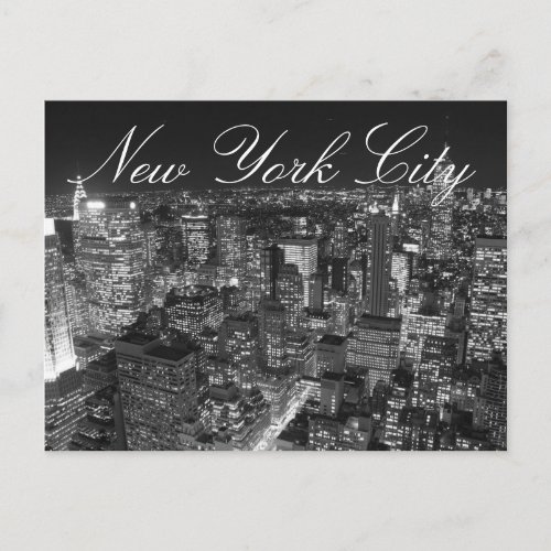 Black  White New York City Script Postcard