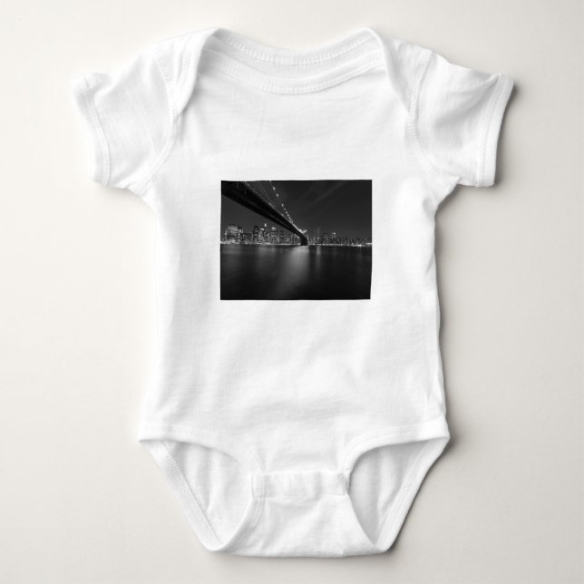 Black White New York City Skyline Baby Bodysuit (Front)