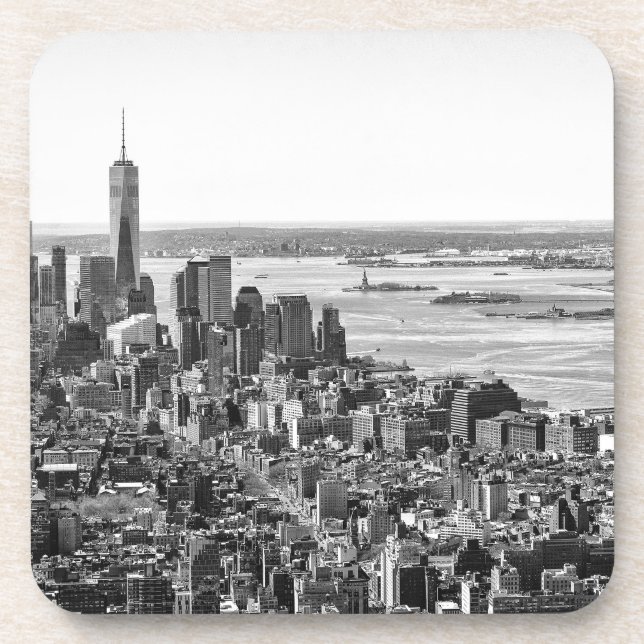 Black White New York City Skyline Beverage Coaster (Front)