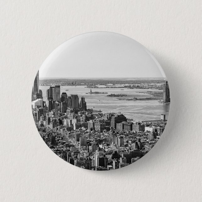 Black White New York City Skyline Button (Front)