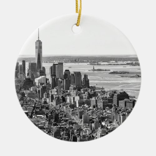 Black White New York City Skyline Ceramic Ornament