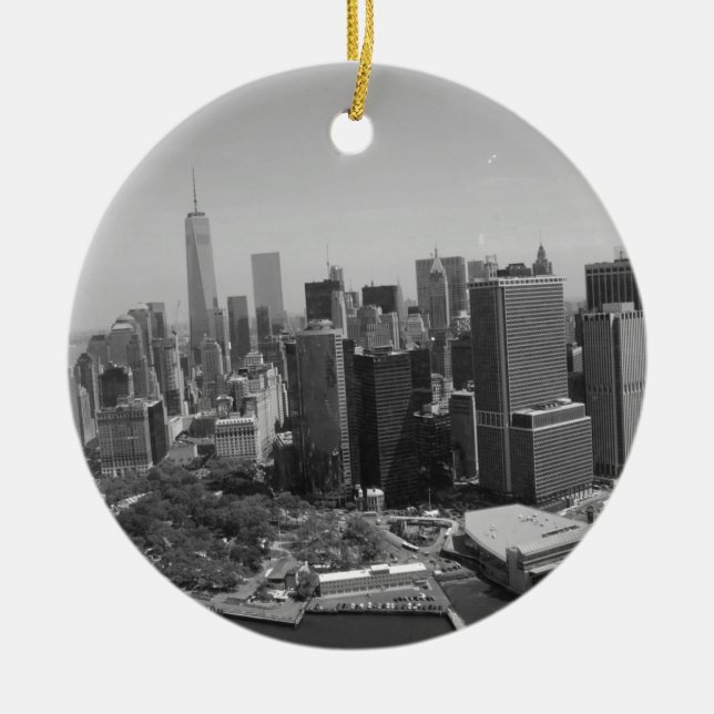 Black White New York City Skyline Ceramic Ornament (Front)