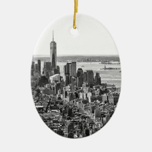 Black White New York City Skyline Ceramic Ornament