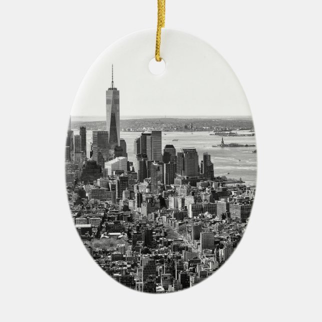 Black White New York City Skyline Ceramic Ornament (Front)