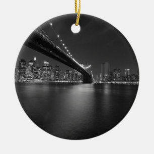 Black White New York City Skyline Ceramic Ornament