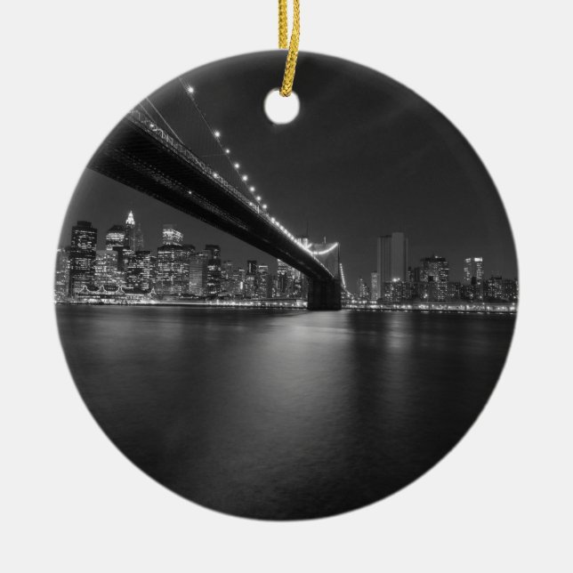 Black White New York City Skyline Ceramic Ornament (Front)