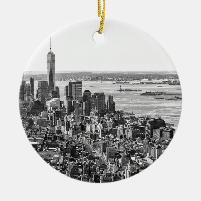 Black White New York City Skyline Ceramic Ornament (Front)