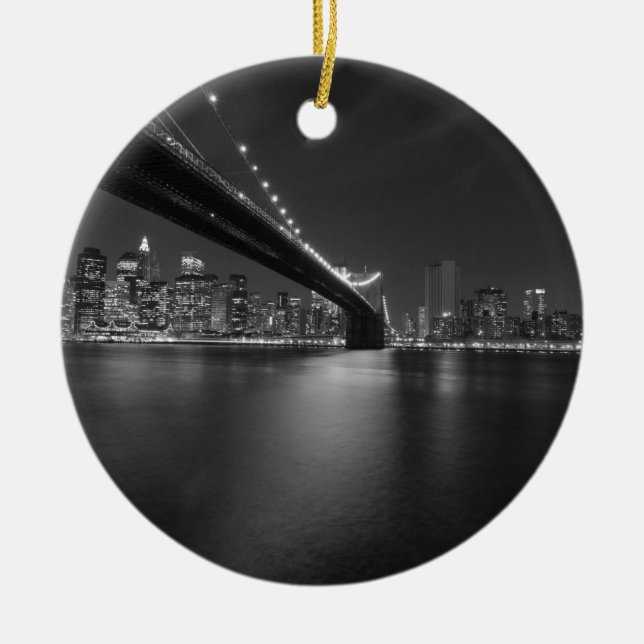 Black White New York City Skyline Ceramic Ornament (Front)