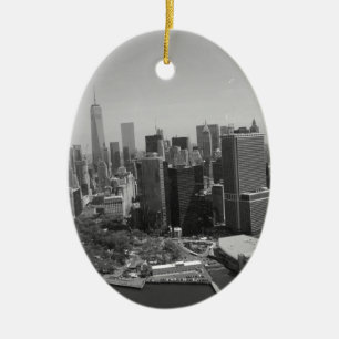 Black White New York City Skyline Ceramic Ornament