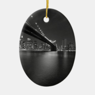 Black White New York City Skyline Ceramic Ornament