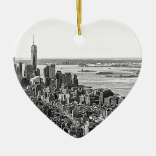 Black White New York City Skyline Ceramic Ornament