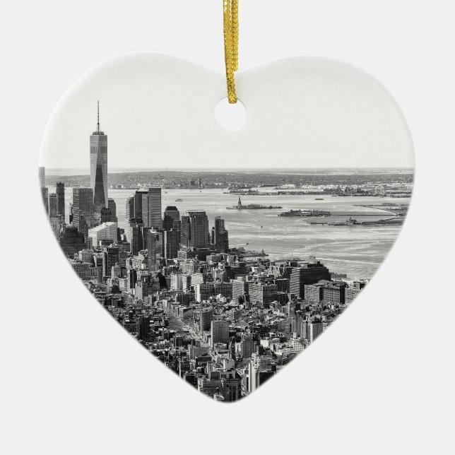 Black White New York City Skyline Ceramic Ornament (Front)