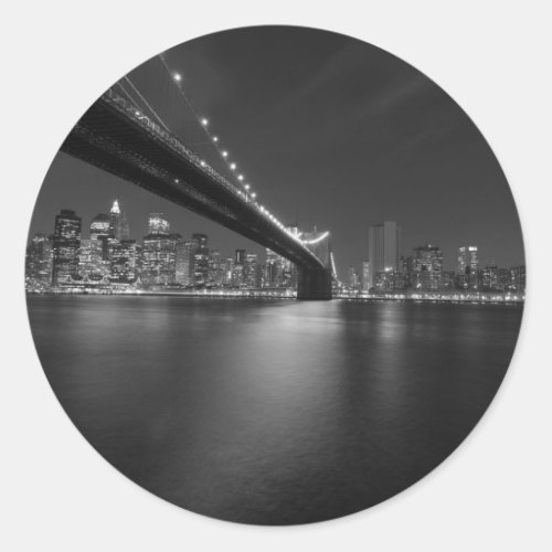 Black White New York City Skyline Classic Round Sticker