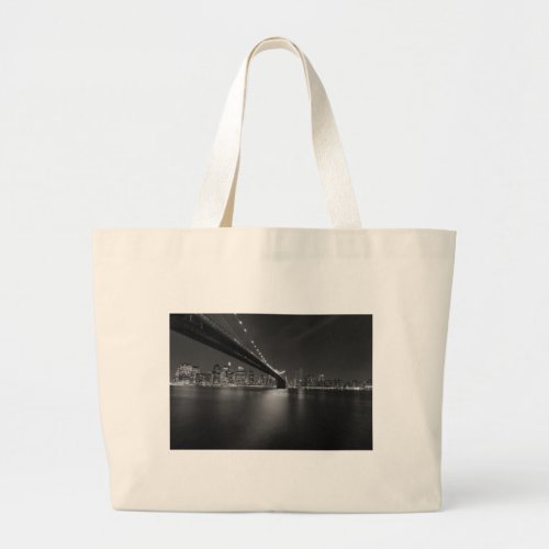 Black White New York City Skyline Large Tote Bag