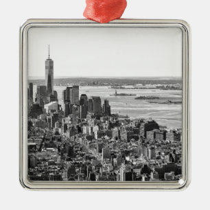 Black White New York City Skyline Metal Ornament