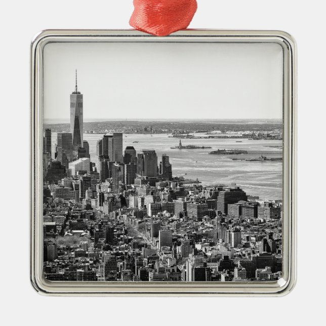 Black White New York City Skyline Metal Ornament (Front)