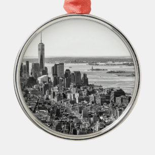 Black White New York City Skyline Metal Ornament