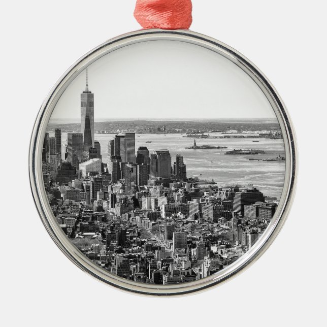 Black White New York City Skyline Metal Ornament (Front)