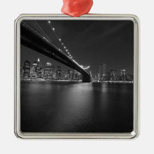 Black White New York City Skyline Metal Ornament