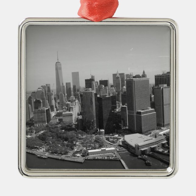 Black White New York City Skyline Metal Ornament (Front)