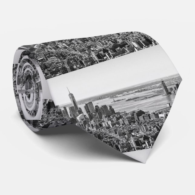 Black White New York City Skyline Neck Tie (Rolled)