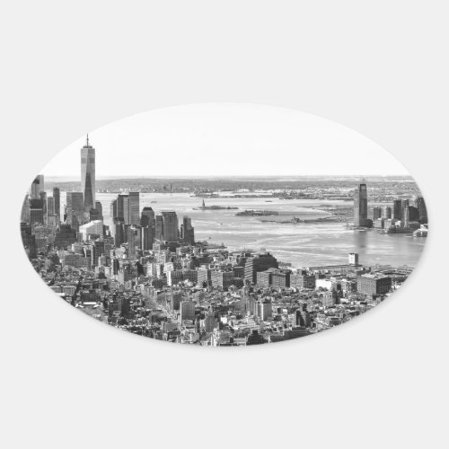 Black White New York City Skyline Oval Sticker