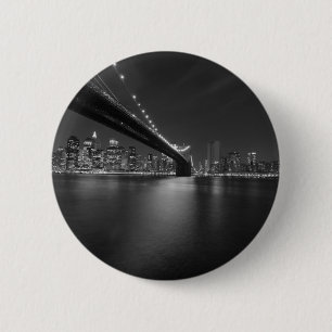 Black White New York City Skyline Pinback Button