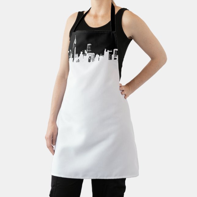 Black White New York City Skyline Pop Art Apron (Insitu)