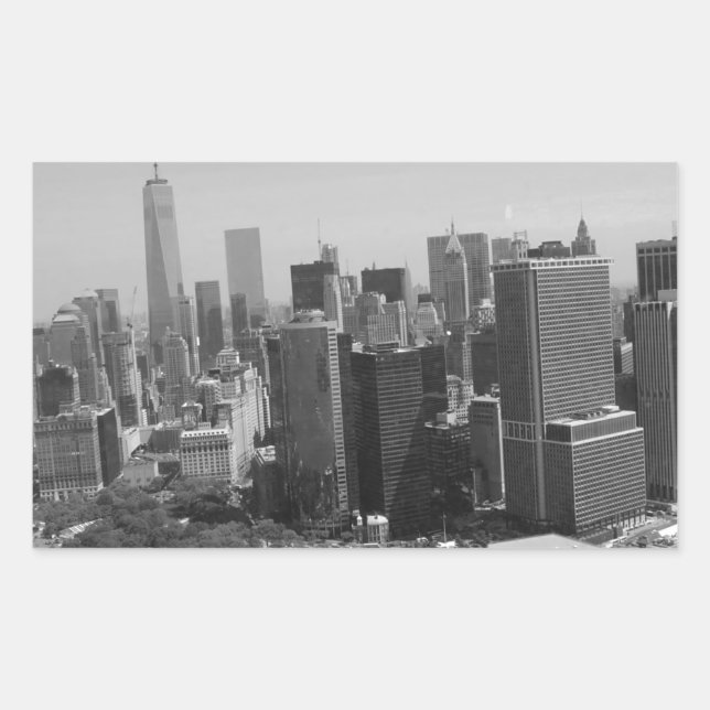 Black White New York City Skyline Rectangular Sticker (Front)