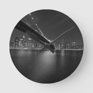 Black White New York City Skyline Round Clock
