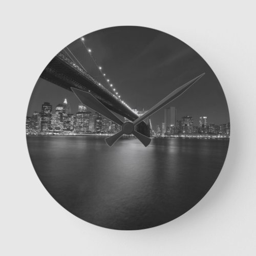 Black White New York City Skyline Round Clock