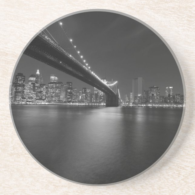 Black White New York City Skyline Sandstone Coaster (Front)