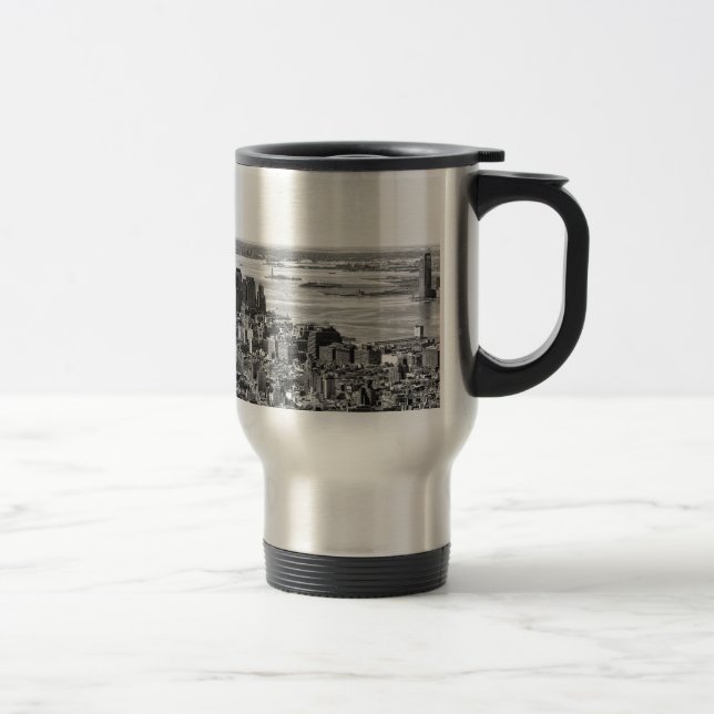 Black White New York City Skyline Travel Mug (Right)