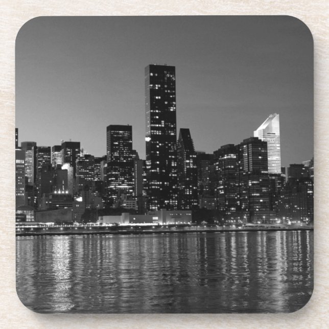 Black White New York City Skyscapers Silhouette Beverage Coaster (Front)