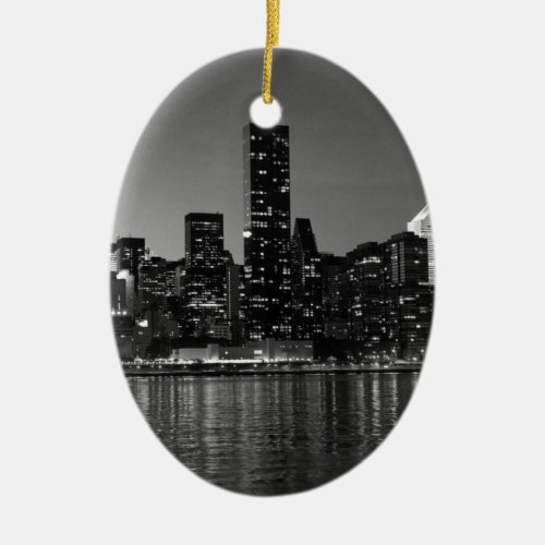 Black White New York City Skyscapers Silhouette Ceramic Ornament
