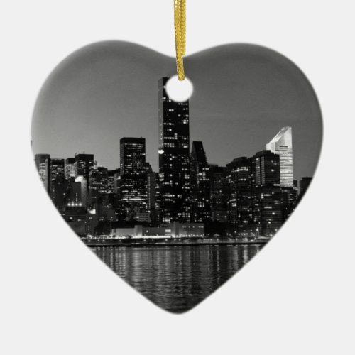 Black White New York City Skyscapers Silhouette Ceramic Ornament