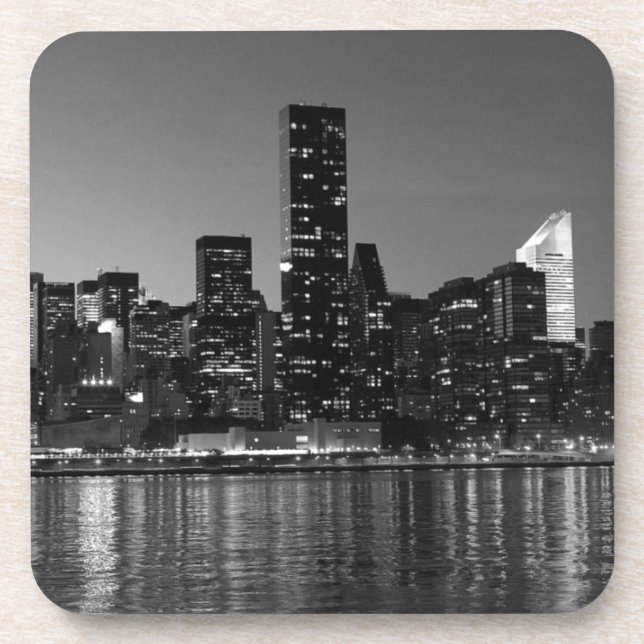 Black White New York City Skyscapers Silhouette Drink Coaster (Front)