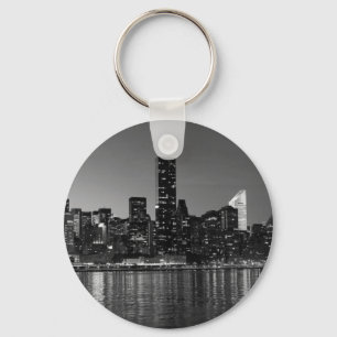 Black White New York City Skyscapers Silhouette Keychain