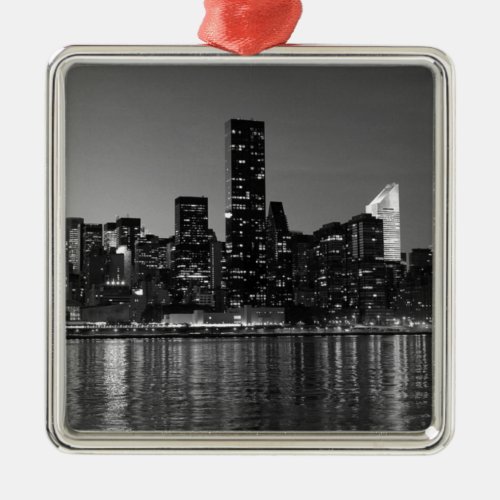 Black White New York City Skyscapers Silhouette Metal Ornament